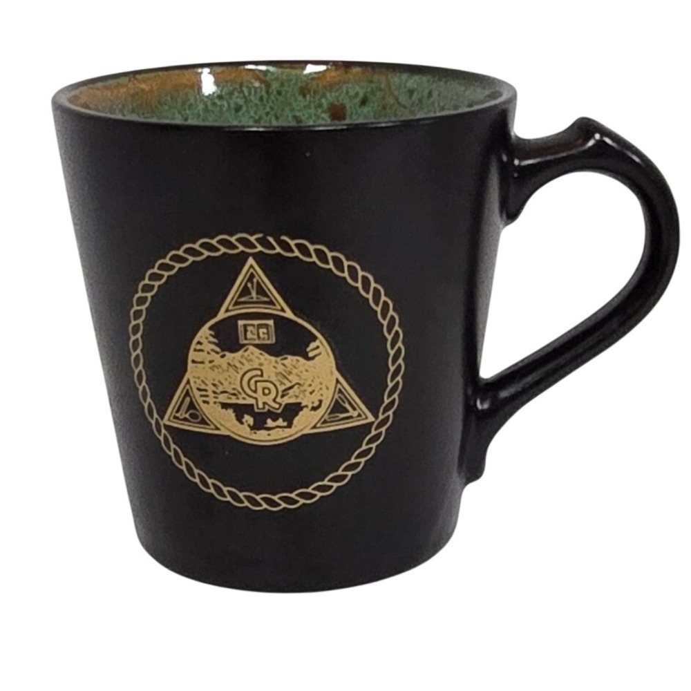 Matte Black Mountain Graphic Mug Green Reactive Glaze Interior  Coffee Cup